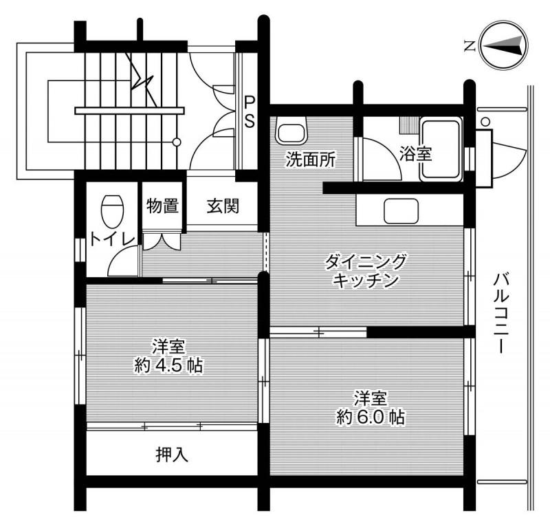 ビレッジハウス大須賀 1号棟(2DK/1階)の間取り写真
