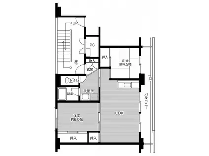 ビレッジハウス小出1号棟(2LDK/3階)の間取り写真