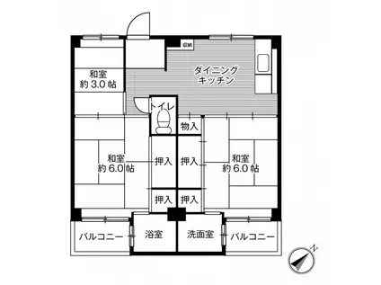 ビレッジハウス加賀田 2号棟(3DK/3階)の間取り写真