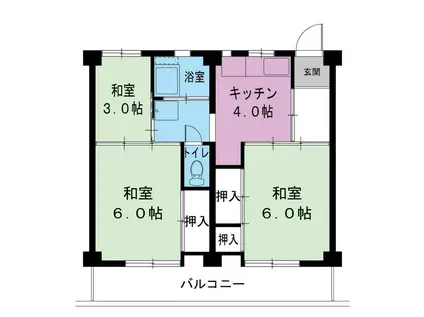 ビレッジハウス徳倉2号棟(3DK/1階)の間取り写真