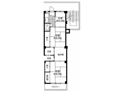 ビレッジハウス私部 1号棟(3K/2階)の間取り写真