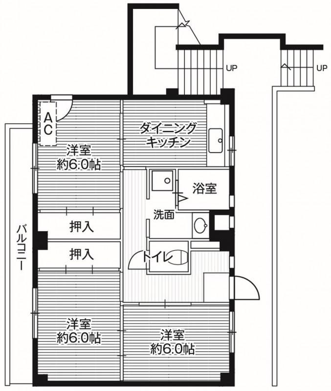ビレッジハウス不入斗4号棟(3DK/5階)の間取り写真