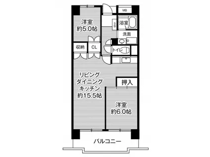 ビレッジハウス高美が丘タワー1号棟(2LDK/7階)の間取り写真