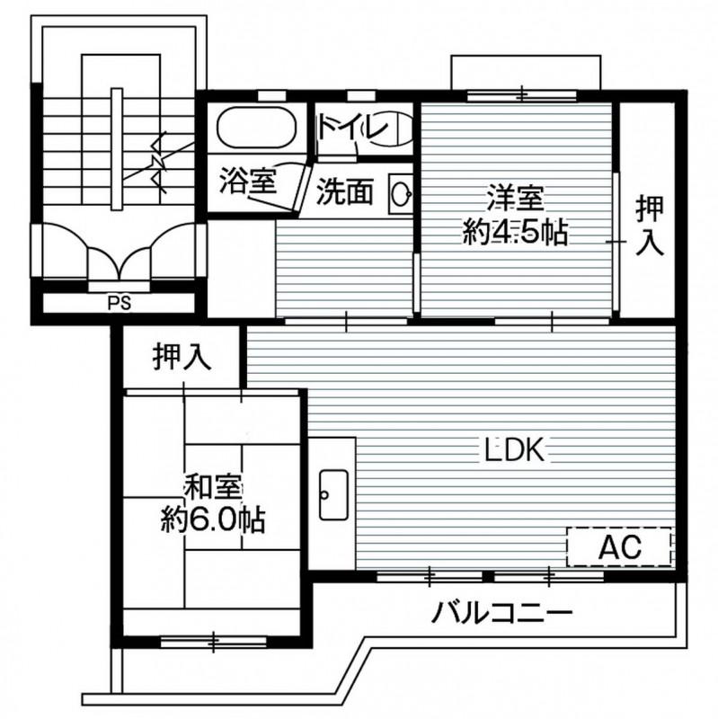 ビレッジハウス足利葉鹿2号棟(2LDK/3階)の間取り写真
