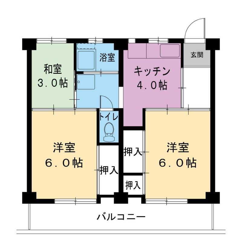 ビレッジハウス下管池 1号棟(3DK/4階)の間取り写真