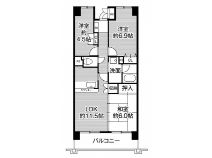 ビレッジハウス京ヶ峰タワー1号棟(3DK/5階)の間取り写真