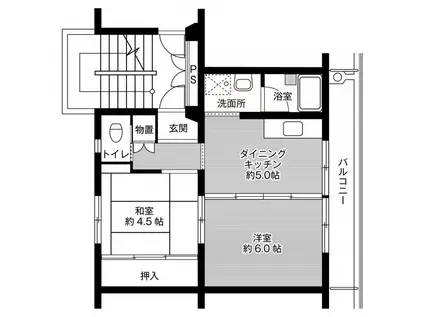 ビレッジハウス岩間2号棟(2DK/3階)の間取り写真