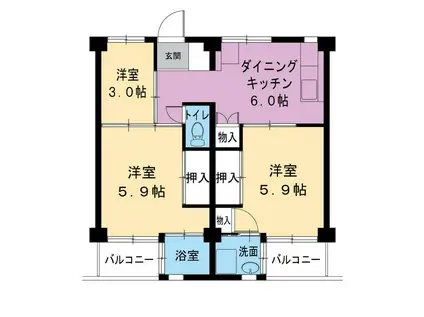 ビレッジハウス水島 2号棟(3DK/4階)の間取り写真