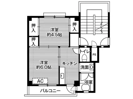 ビレッジハウス北茨城1号棟(2K/2階)の間取り写真