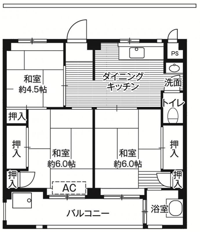 ビレッジハウス愛生1号棟(3DK/2階)の間取り写真