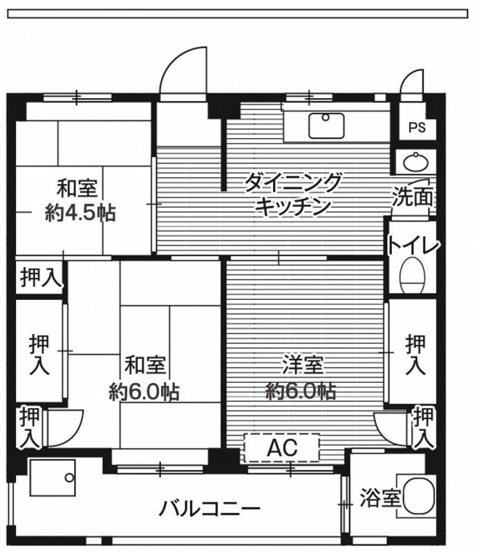 ビレッジハウス愛生6号棟(3DK/3階)の間取り写真