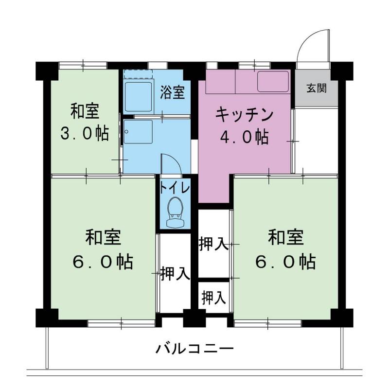 ビレッジハウス大村 1号棟(3DK/4階)の間取り写真