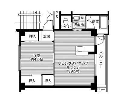 ビレッジハウス北条第三3号棟(1LDK/4階)の間取り写真