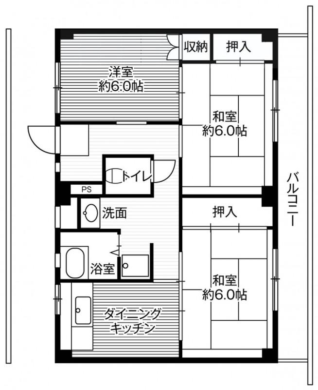 ビレッジハウス荒川2号棟(3DK/4階)の間取り写真