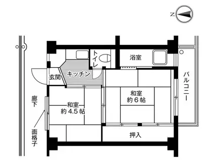 ビレッジハウス福富 1号棟(2K/4階)の間取り写真