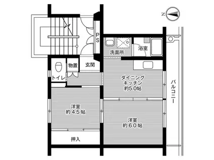 ビレッジハウス山南 2号棟(2DK/4階)の間取り写真