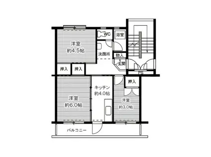 ビレッジハウス笹川21号棟(3K/3階)の間取り写真
