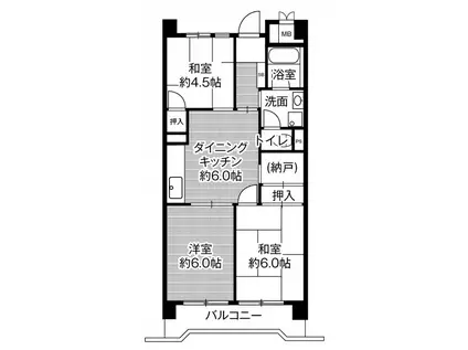 ビレッジハウス港島タワー1号棟(3DK/13階)の間取り写真