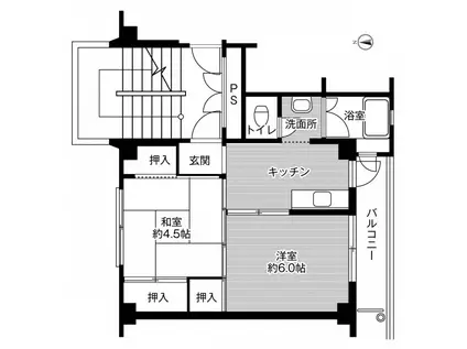 ビレッジハウス矢本1号棟(2K/4階)の間取り写真