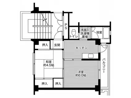 ビレッジハウス立谷川2号棟(2K/5階)の間取り写真