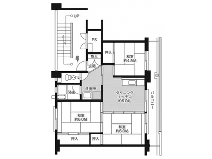 ビレッジハウス鴨島2号棟(3DK/3階)の間取り写真