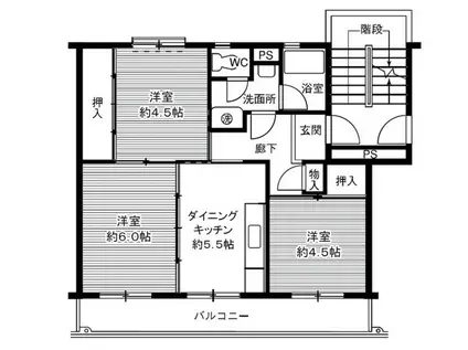 ビレッジハウス笹川107号棟(3DK/3階)の間取り写真