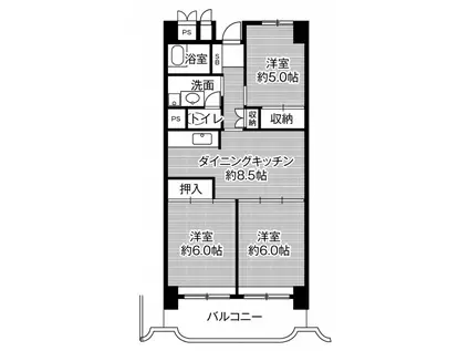 ビレッジハウス岐阜タワー1号棟(3DK/9階)の間取り写真