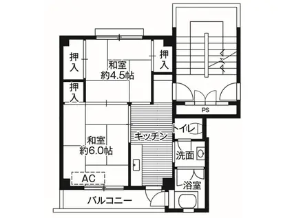 ビレッジハウス米田 2号棟(2K/3階)の間取り写真