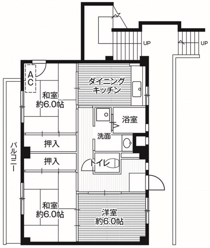 ビレッジハウス田谷1号棟(3DK/2階)の間取り写真