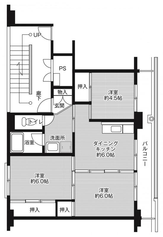 ビレッジハウス石岡第二3号棟(3DK/5階)の間取り写真