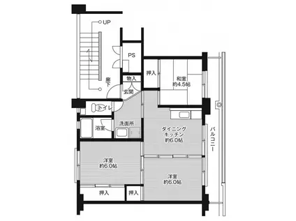 ビレッジハウス大須賀第二 1号棟(3DK/3階)の間取り写真