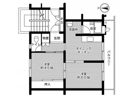 ビレッジハウス応神2号棟(2DK/4階)の間取り写真