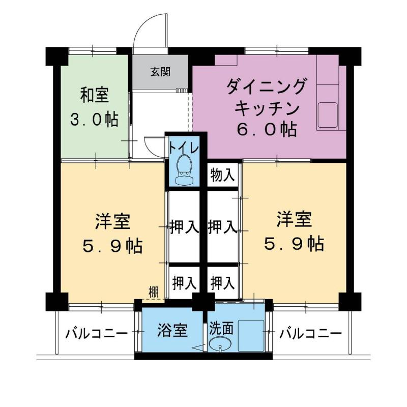ビレッジハウス見瀬6号棟(3DK/3階)の間取り写真