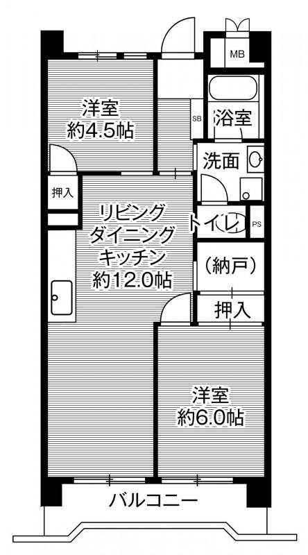 ビレッジハウス港島タワー1号棟(2LDK/11階)の間取り写真