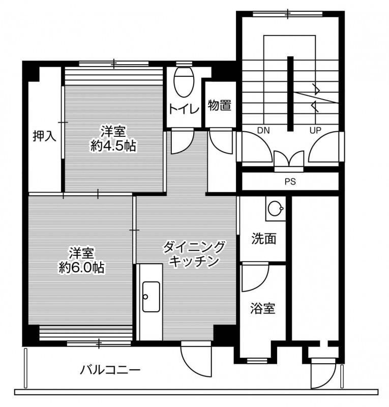 ビレッジハウス湖山 3号棟(2DK/3階)の間取り写真