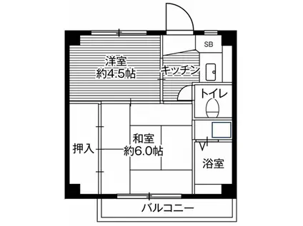 ビレッジハウス亀井野4号棟(2K/4階)の間取り写真
