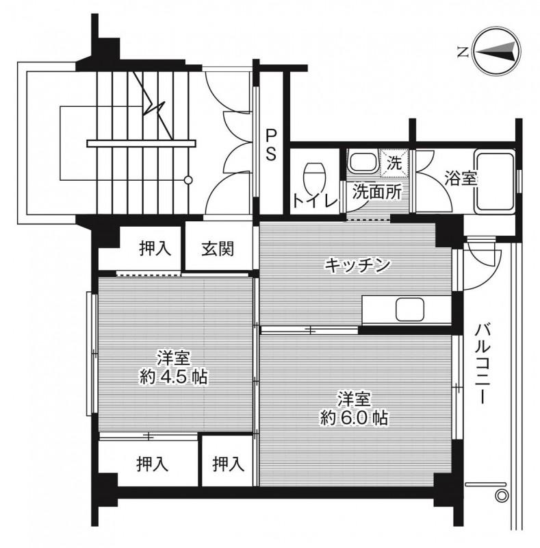 ビレッジハウス志雄2号棟(2K/3階)の間取り写真