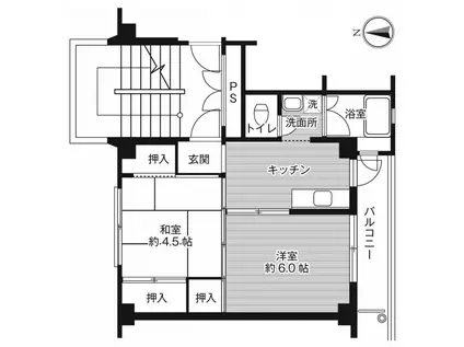 ビレッジハウス結城2号棟(2K/4階)の間取り写真
