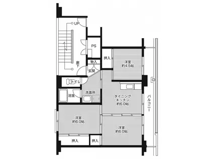 ビレッジハウス秋喜2号棟(3DK/4階)の間取り写真