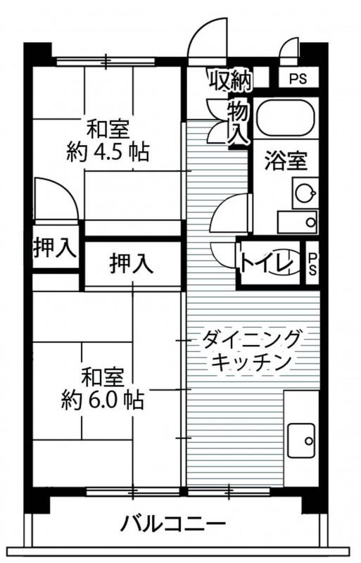 ビレッジハウス向台タワー1号棟(2DK/5階)の間取り写真