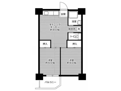 ビレッジハウス泉北栂タワー1号棟(2DK/6階)の間取り写真