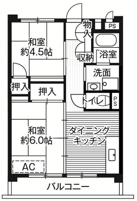 ビレッジハウス柳崎タワー1号棟(2DK/2階)の間取り写真