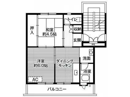 ビレッジハウス近見 4号棟(2DK/4階)の間取り写真