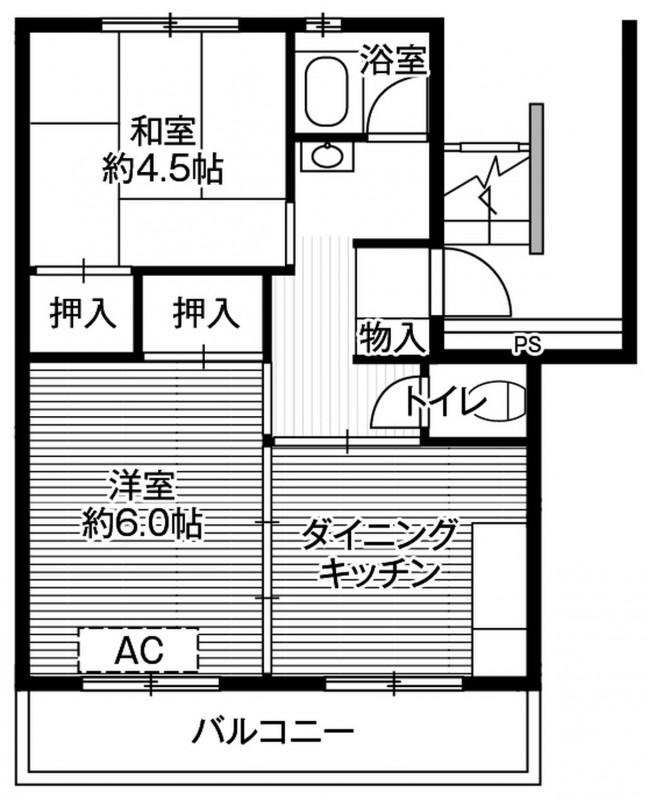 ビレッジハウス台宿2号棟(2DK/4階)の間取り写真