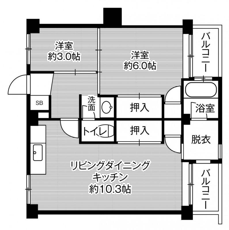 ビレッジハウス萩原 2棟(2LDK/4階)の間取り写真