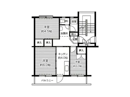 ビレッジハウス笹川21号棟(3K/1階)の間取り写真