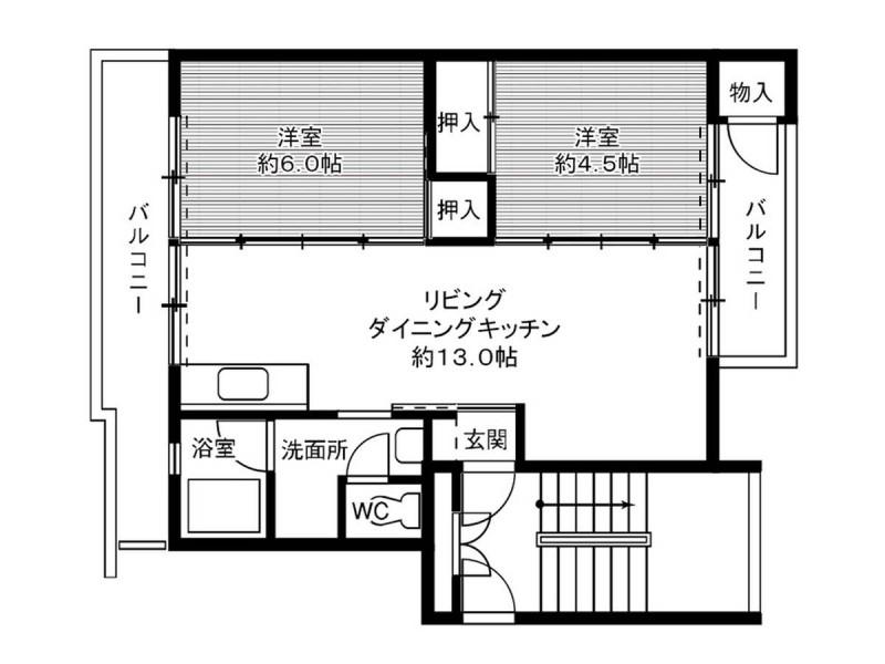 ビレッジハウス笹川17号棟(2LDK/3階)の間取り写真