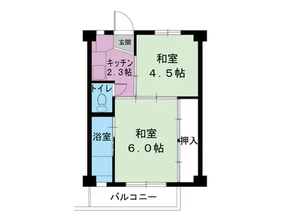 ビレッジハウス長岡1号棟(2K/1階)の間取り写真
