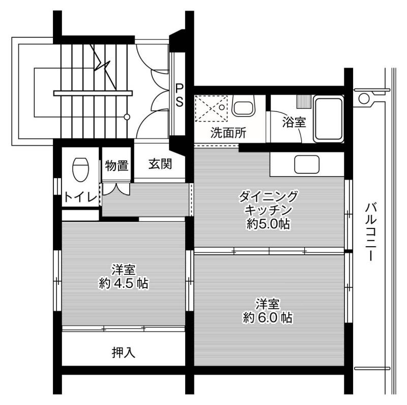 ビレッジハウス大穂1号棟(2DK/3階)の間取り写真