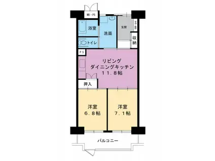 ビレッジハウス栃木日ノ出タワー1号棟(2LDK/1階)の間取り写真